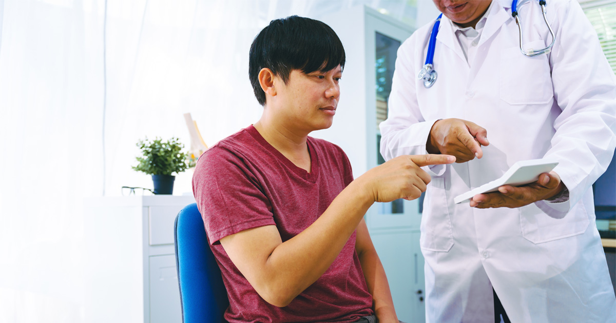 Male Hormone Replacement Therapy consultation discussing testosterone levels and treatment options